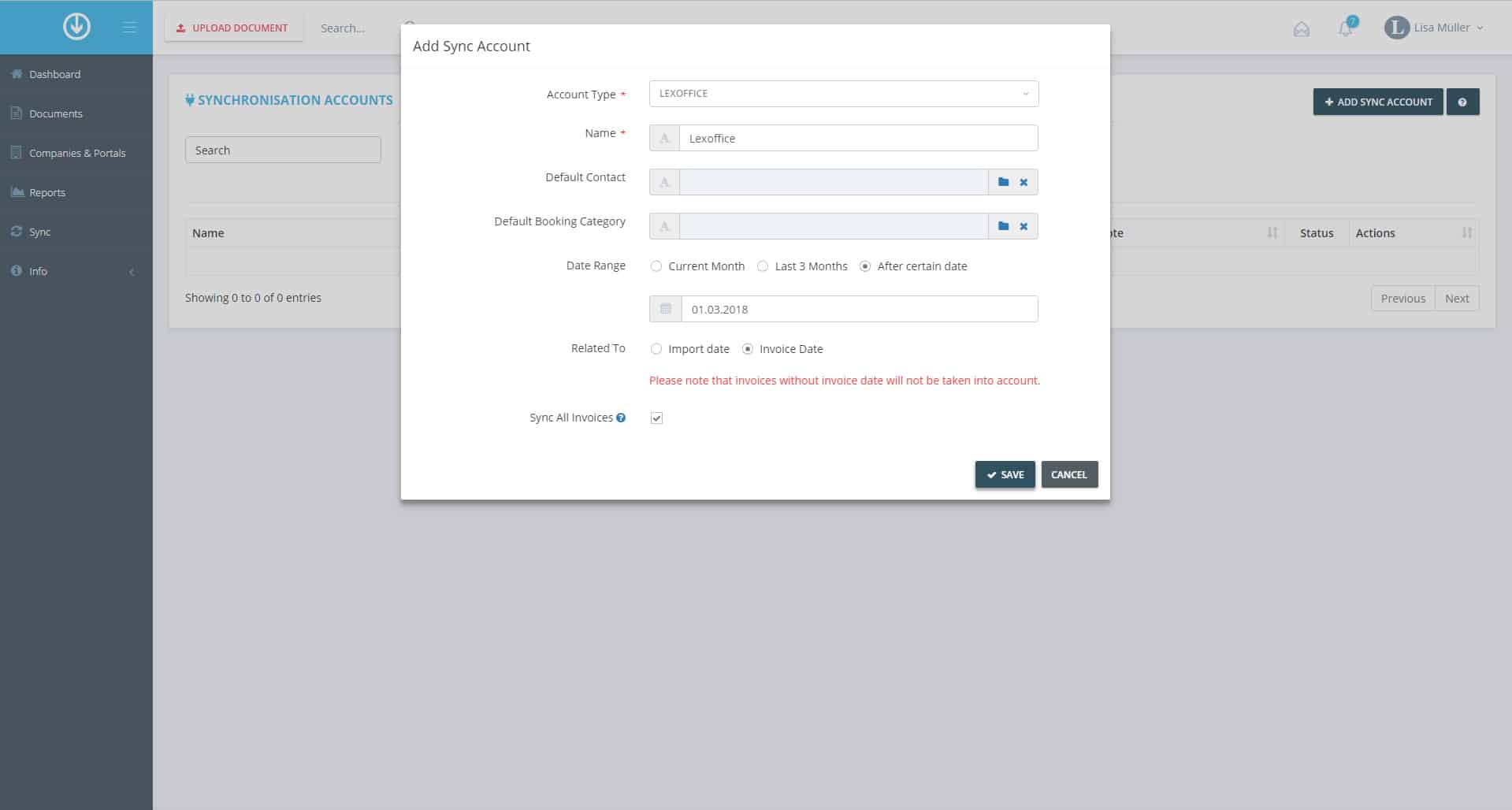 Schritt in GetMyInvoices für die Lexware Office-Integration
