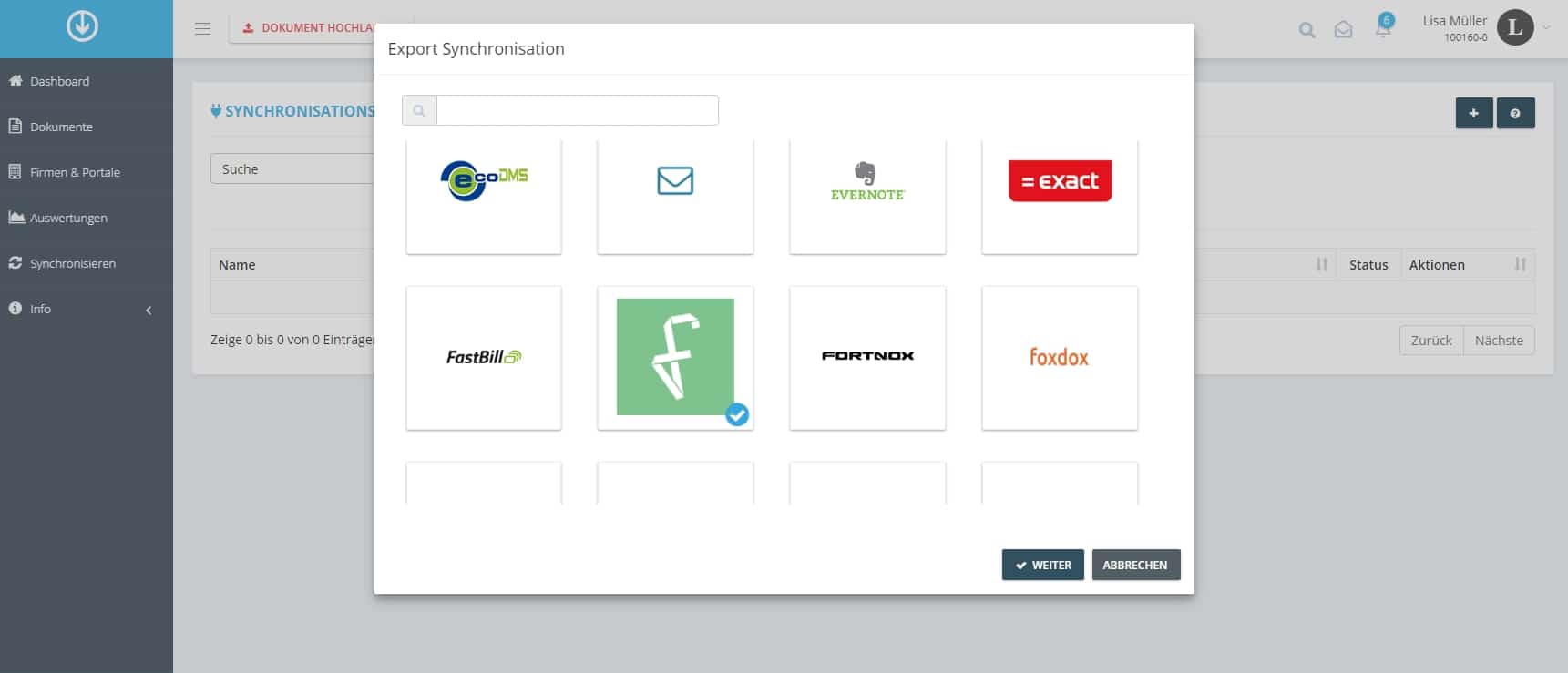 Schritt in GetMyInvoices für die fileee-Integration
