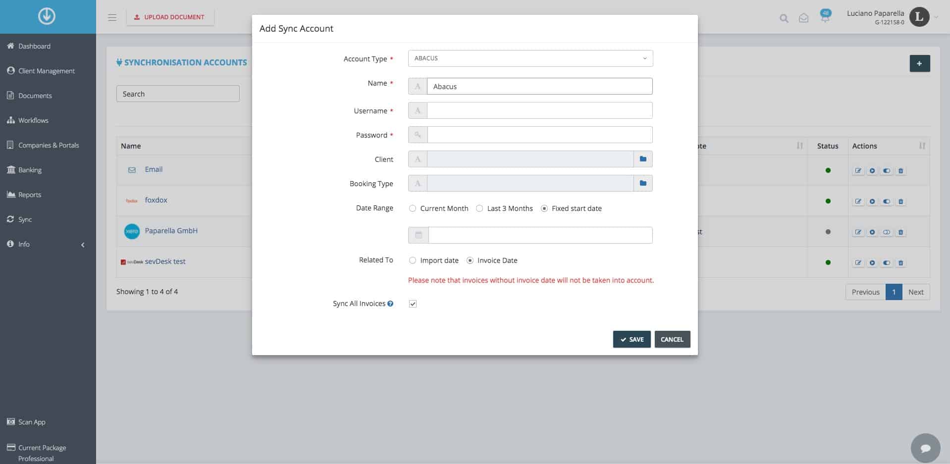 Schritt in GetMyInvoices für die Finmatics-Integration