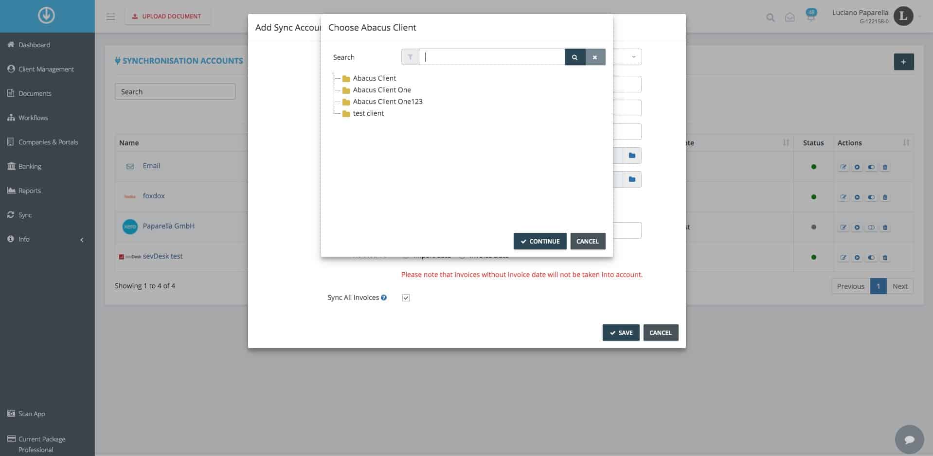 Schritt in GetMyInvoices für die Finmatics-Integration