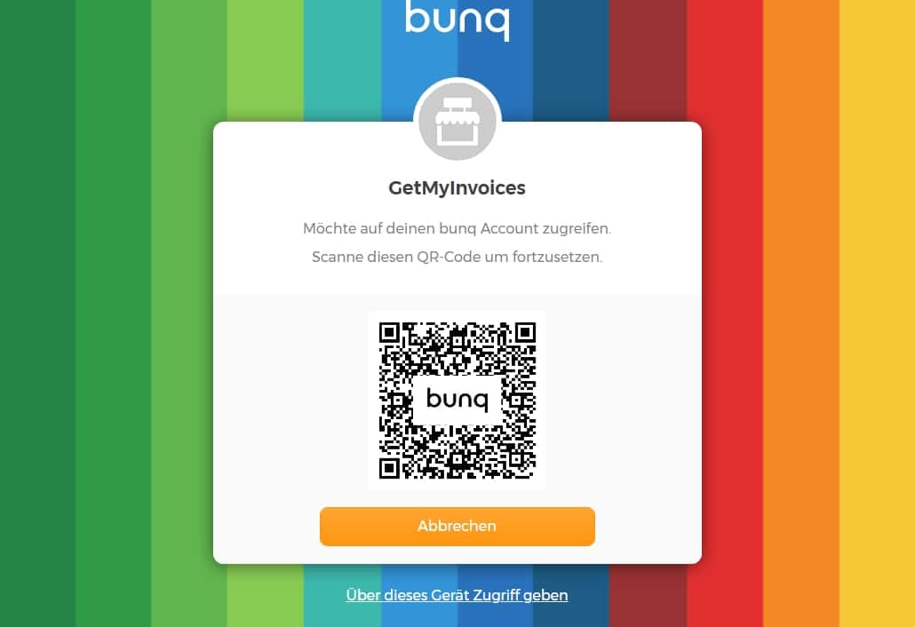 Schritt in GetMyInvoices für die bunq-Integration