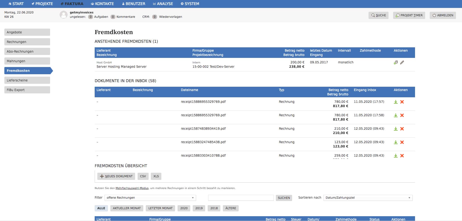 Schritt in GetMyInvoices für die ProSonata-Integration