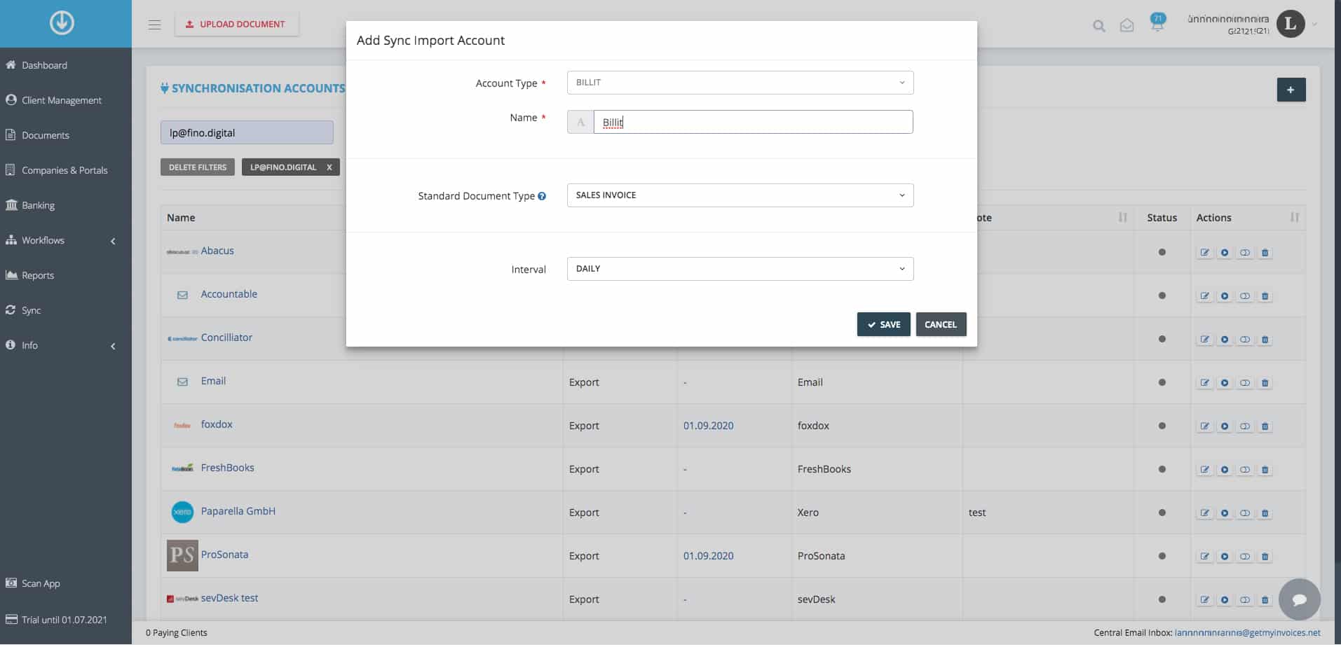 Schritt in GetMyInvoices für die Billit-Integration