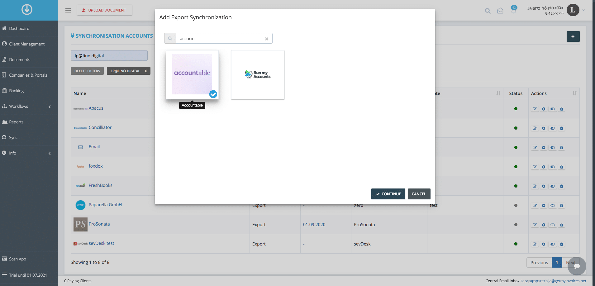 Schritt in GetMyInvoices für die Accountable-Integration