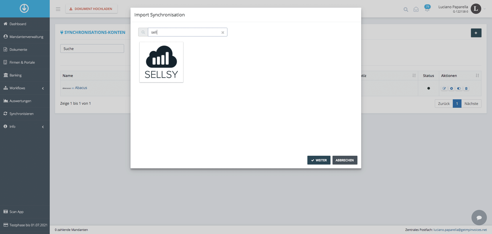Schritt in GetMyInvoices für die Sellsy-Integration