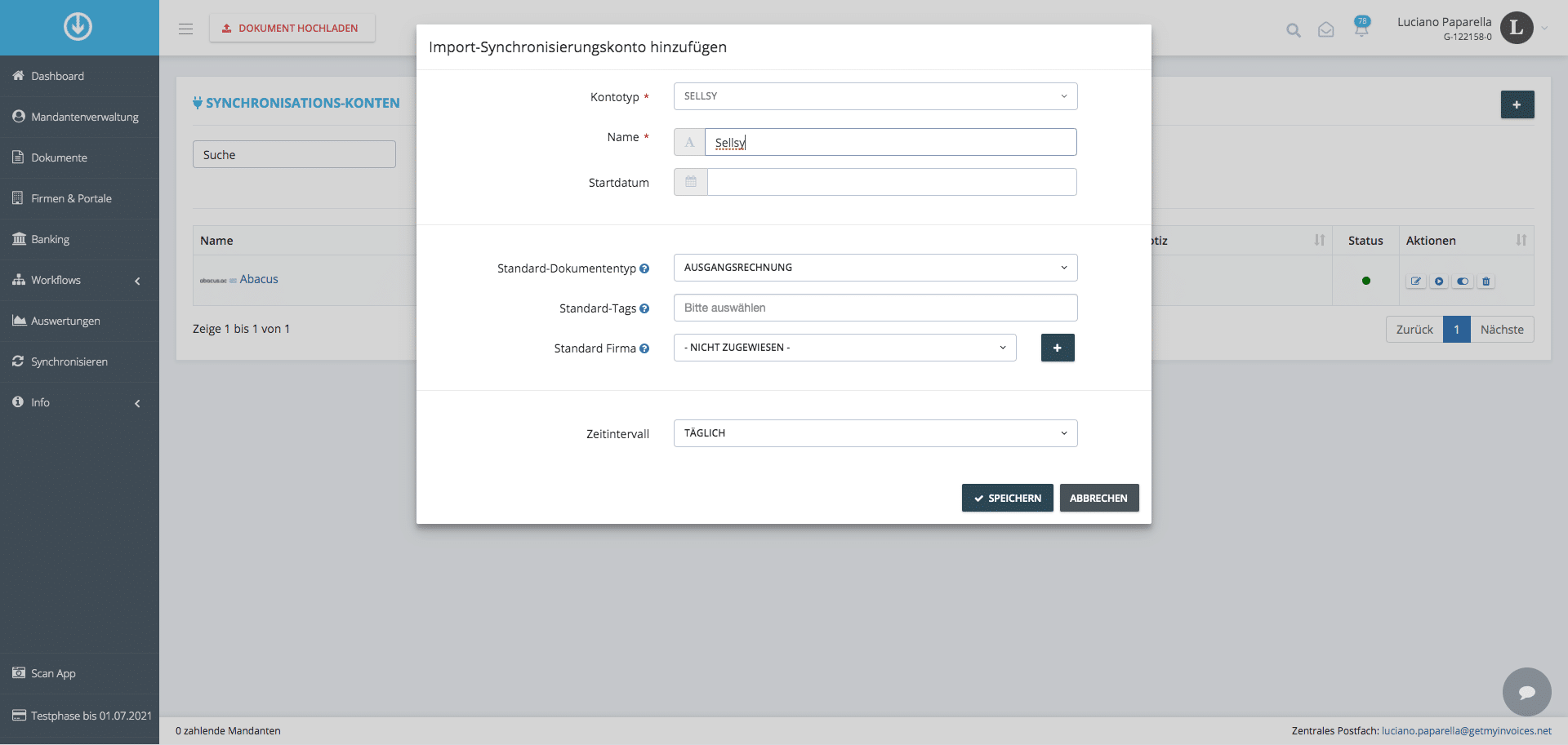 Schritt in GetMyInvoices für die Sellsy-Integration