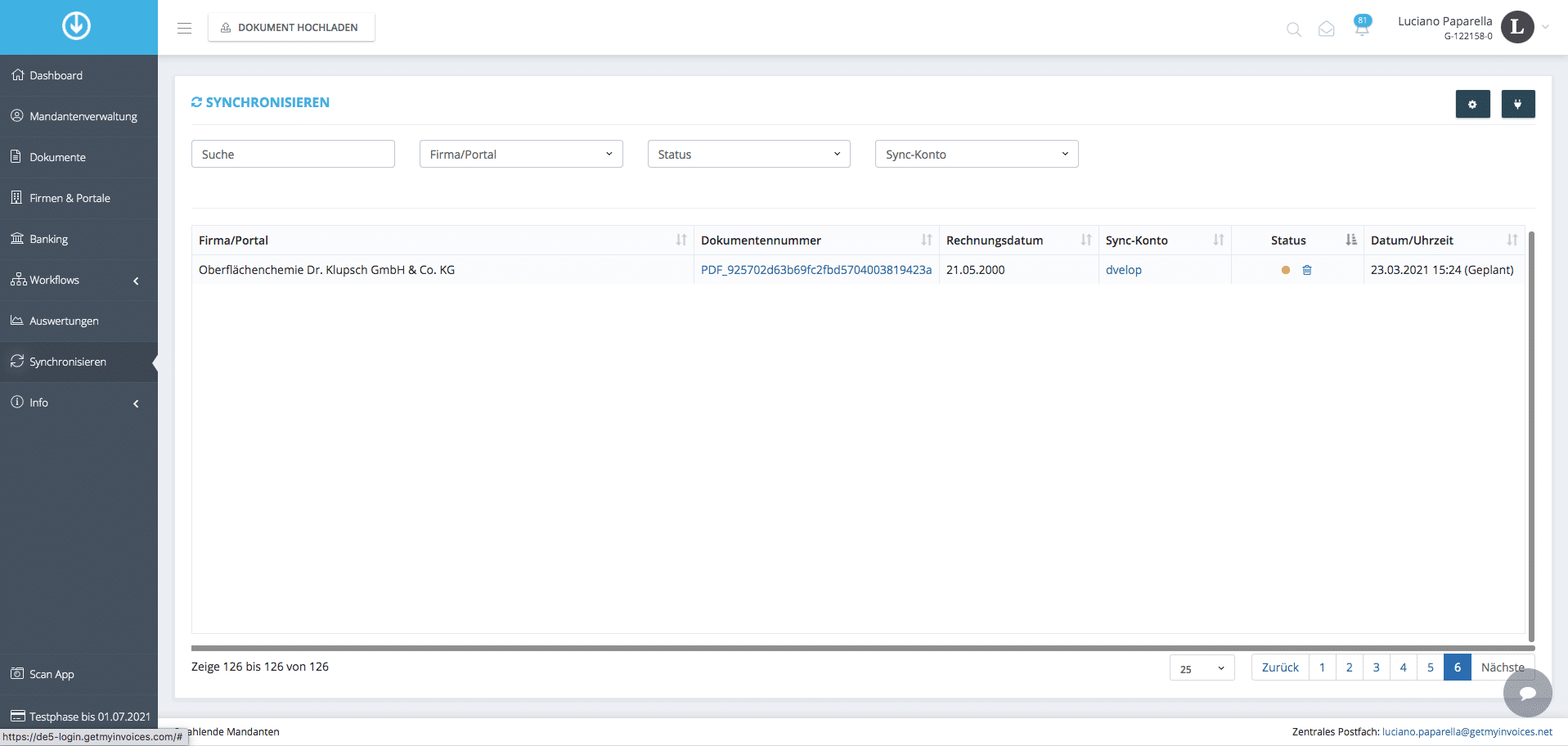 Schritt in GetMyInvoices für die d.velop-Integration