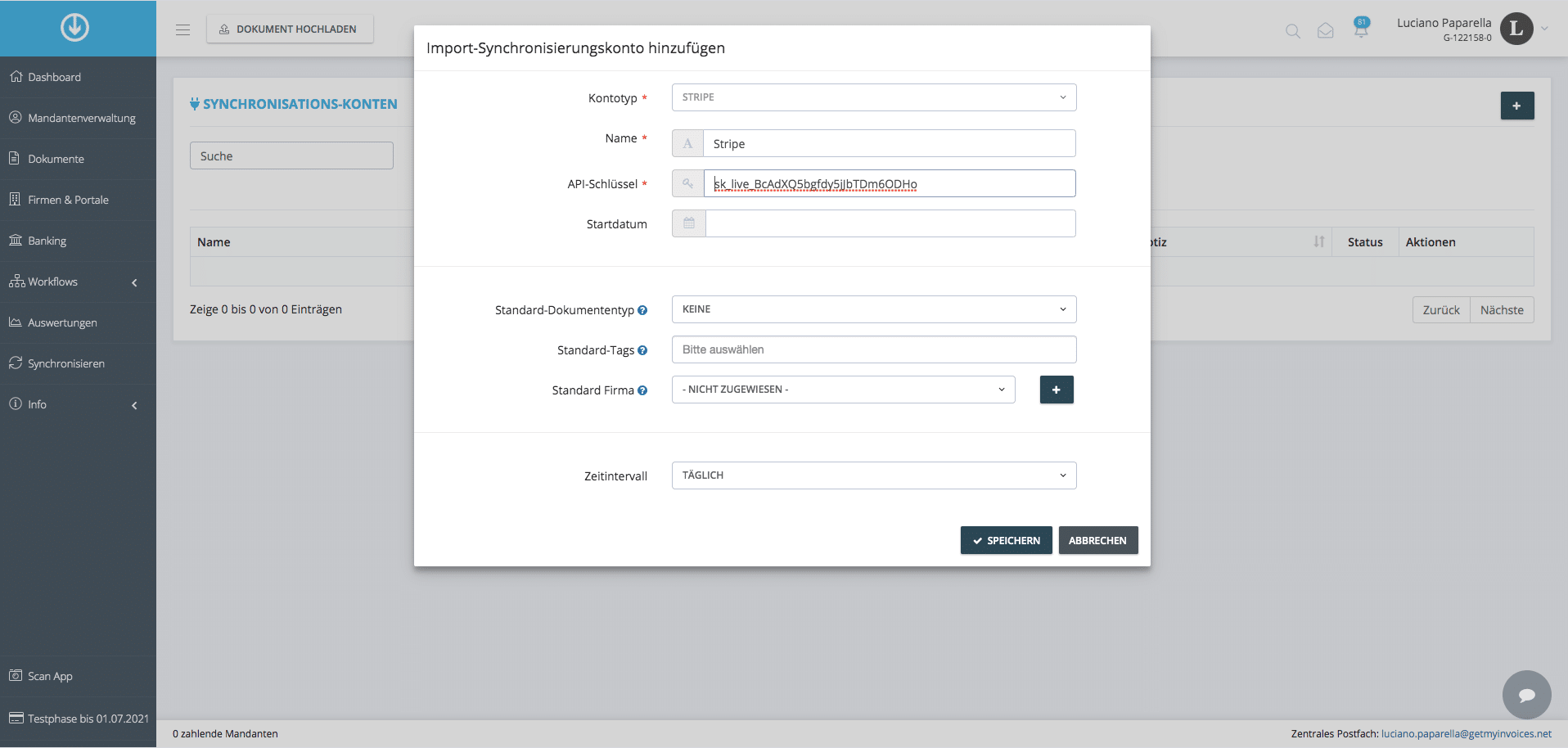 Schritt in GetMyInvoices für die Stripe-Integration