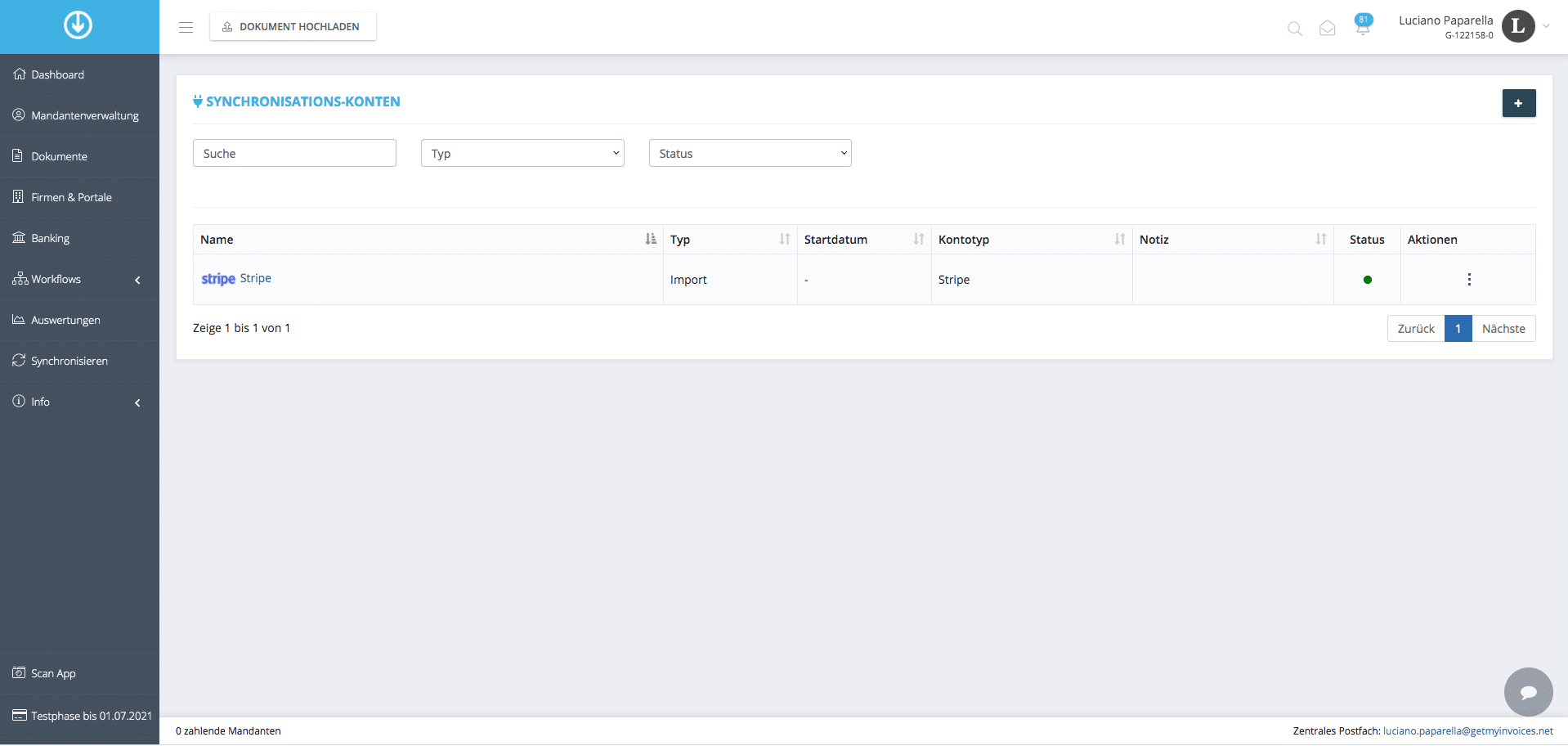 Schritt in GetMyInvoices für die Stripe-Integration