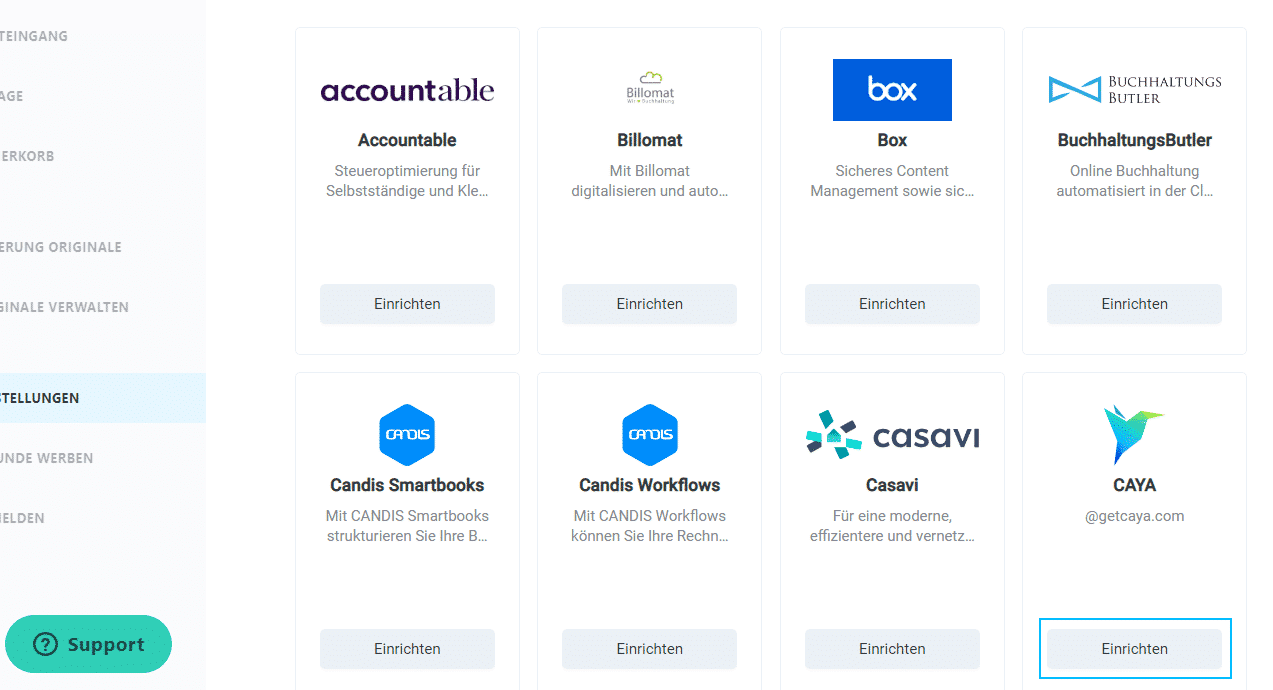 Schritt in GetMyInvoices für die Caya-Integration