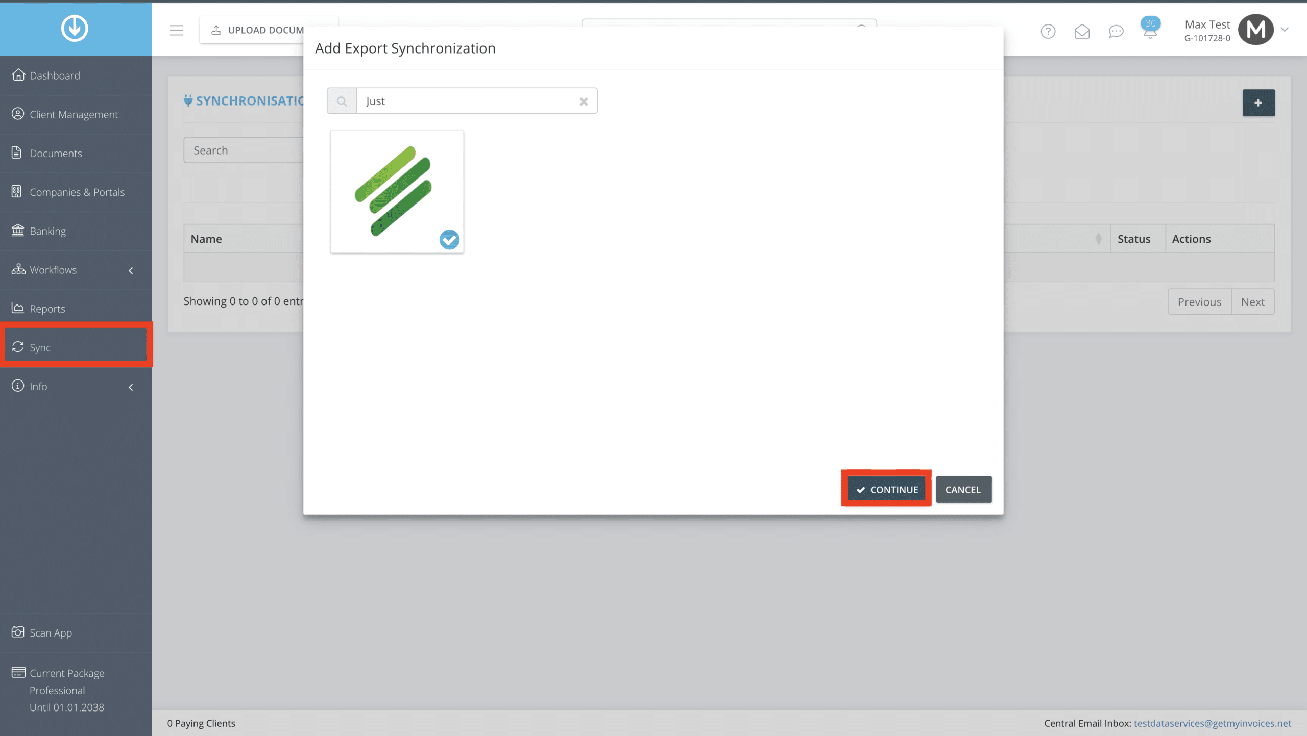 Schritt in GetMyInvoices für die Just Farming-Integration