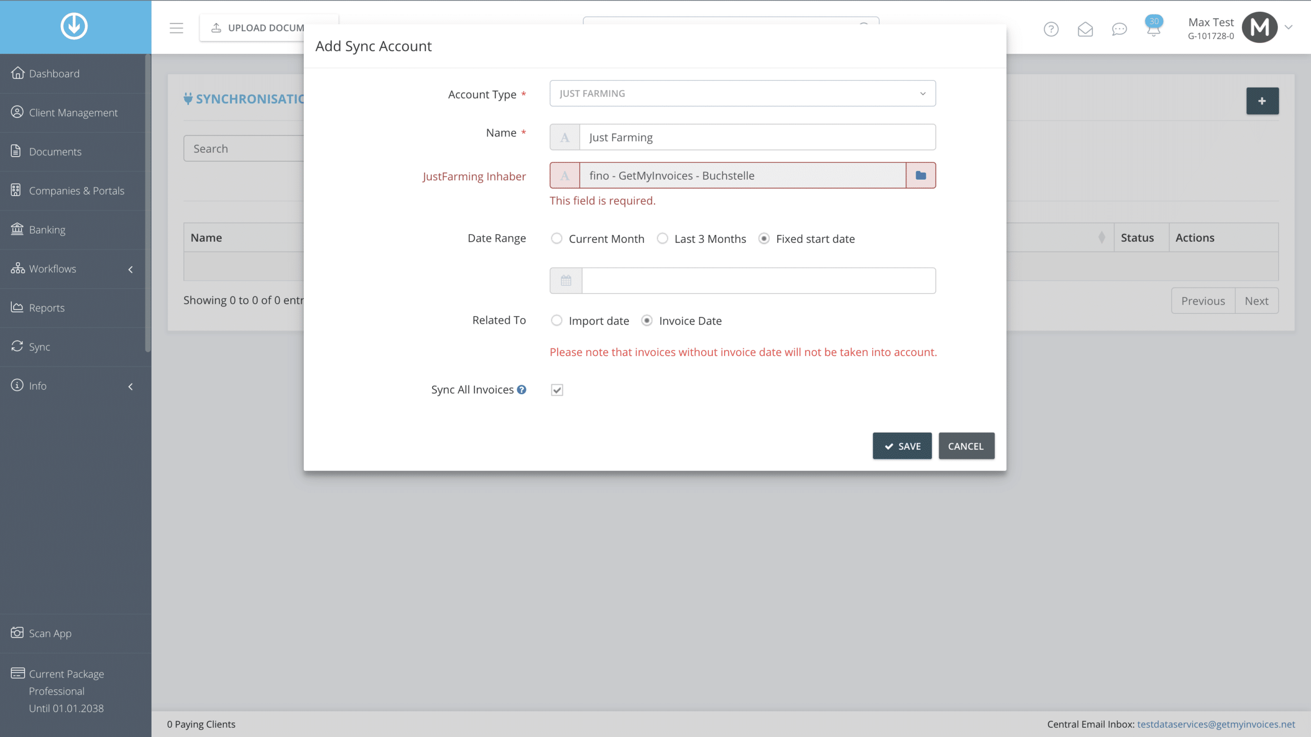 Schritt in GetMyInvoices für die Just Farming-Integration