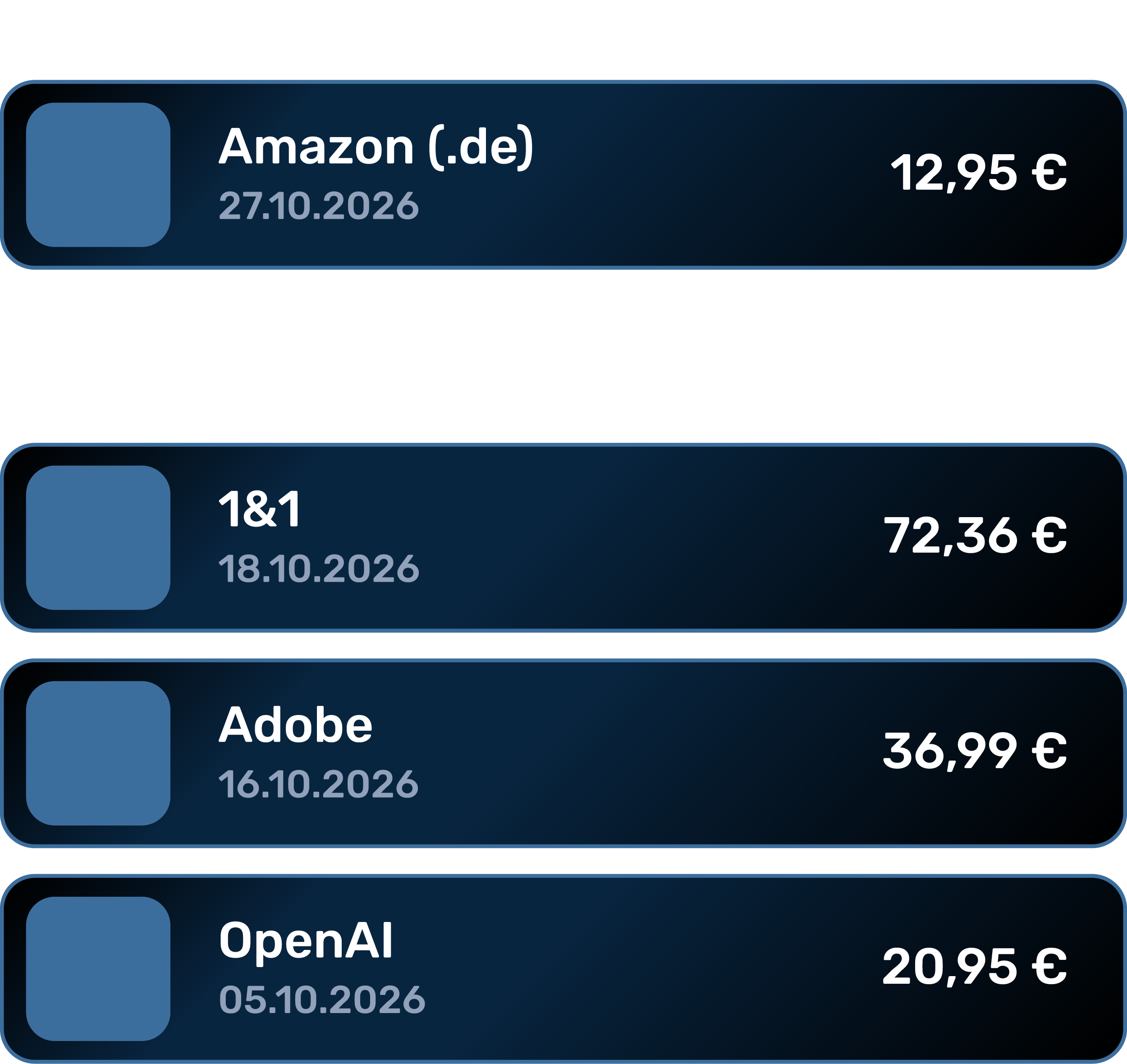 Dokumentenübersicht der GetMyInvoices Mobile App mit Statusanzeige