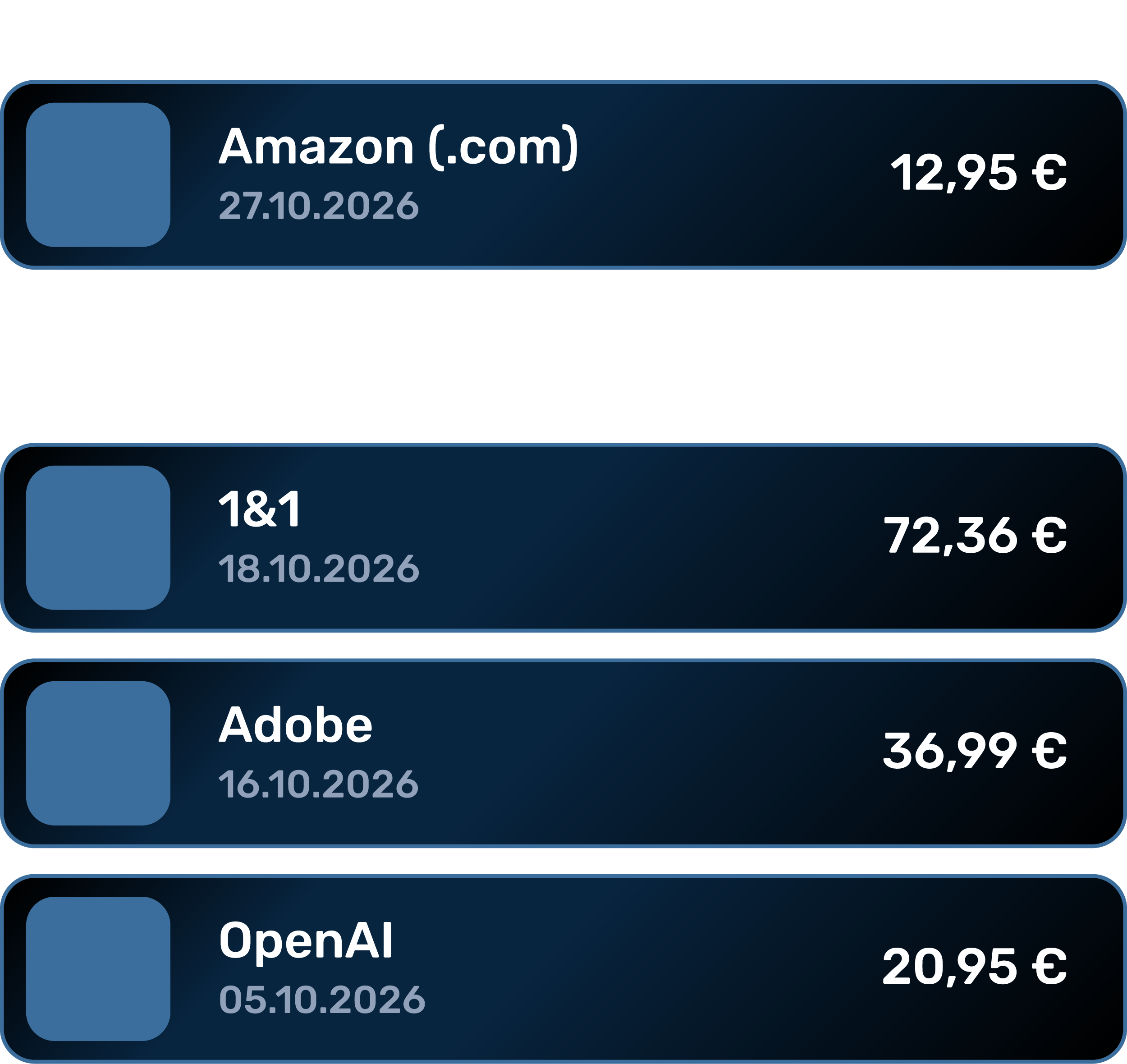 Panoramica dei documenti della GetMyInvoices Mobile App con indicazione dello stato