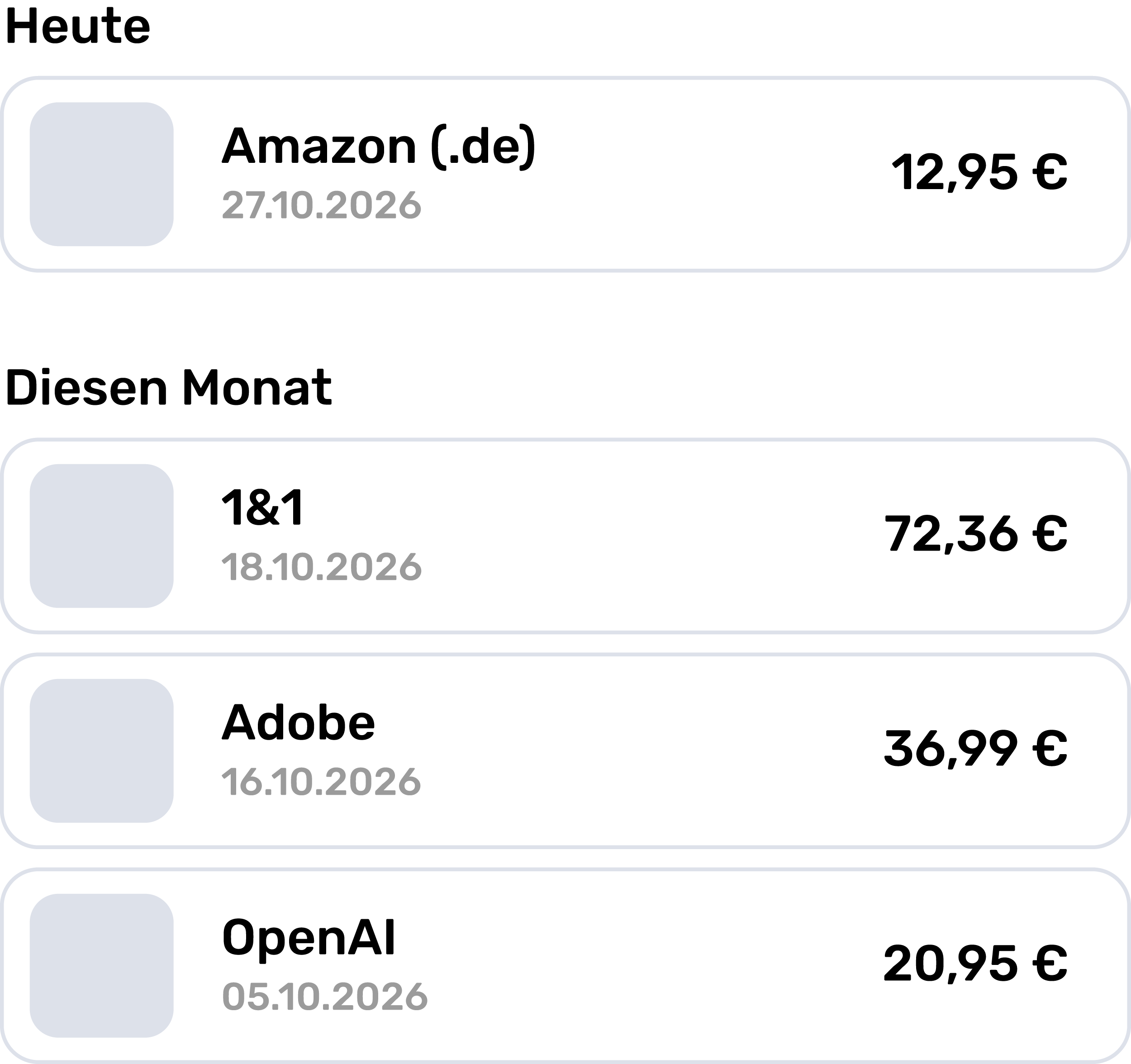 Dokumentenübersicht der GetMyInvoices Mobile App mit Statusanzeige