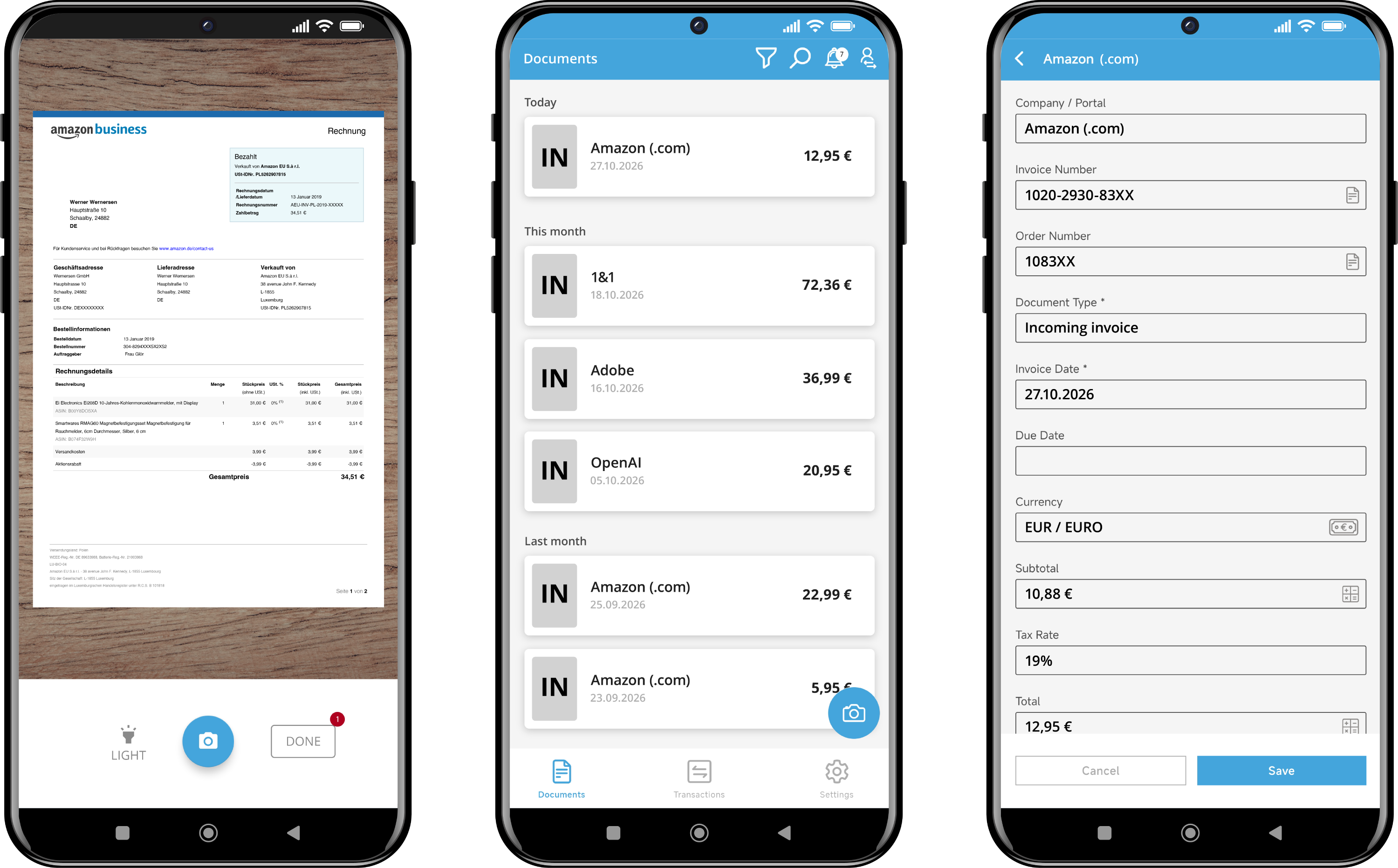 GetMyInvoices Mobile App durante la scansione di un documento cartaceo